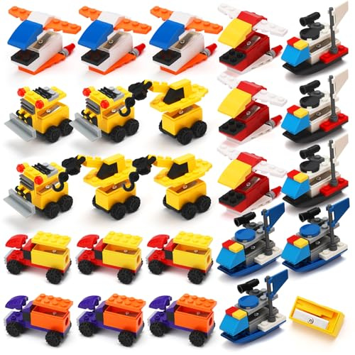 ESSALOO 24Pcs Temperamatite Gadget Compleanno Bambini Stile Veicolo, Doppio uso di Blocchi e Temperamatite, Ideale per Regalini Fine Festa Compleanno