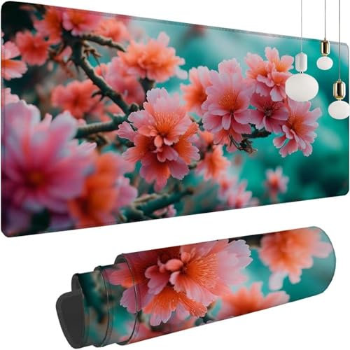 Fleur Scène Gaming Tapis de Souris XXL, 800x300x3mm Clavier Souris Gamer Tapis Bureau avec Base Anti-Dérapage, Améliore la Précision et la Vitesse, Mouse Pad Imperméable pour Maison, Le Bureau Z-251