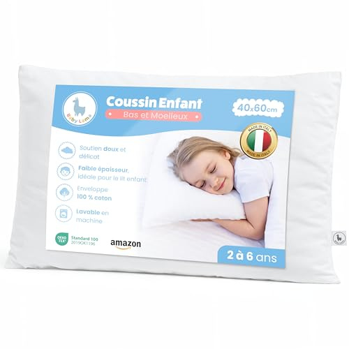Baby Lama Oreiller Enfant 2 à 6 Ans – Oreiller 40x60 cm Bas et Confortable – Coussin Bébé et Enfant 100% Coton Oeko-Tex – Hypoallergénique, Anti-Étouffement, Lavable – Fabriqué en Italie (1)