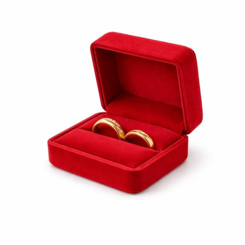 DELALO Samt Ringbox für Hochzeit & Antrag – Ringschatulle aus Samt für 2 Ringe – Ringbox ideal für Verlobung, Trauringe & Geschenk (Rot)