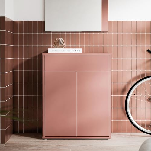 Forte Alice Springs Flurkommode 70 80, moderner Garderobenschrank mit 2 Türen und 1 Schublade, inkl. Spiegel, Holzwerkstoff, Terrakotta, 74,5 cm breit x 200 cm hoch x 34,9 cm tief