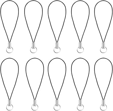10 Pieces Silver Tone Black Lanyard Cell Phone Charm Split Ring Strap, Clasp Lariat Cord Strap For Mobile Cell Phone/Mp3/Mp4/Usb Flash Drive//Keyrin Clever Design, Cell Phone Charms