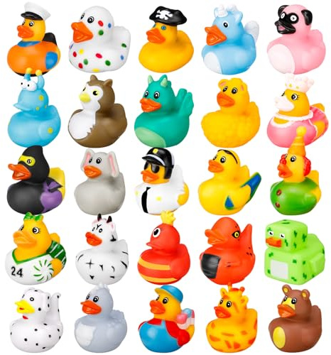 GSrenyu 25 Pack Rubber Ducks Novelty, Colorful Bath Ducks for Baby Shower, Mini Floating Duck Bath Toys for Kids Birthday Present, Cute Decoration for Party, Car, Classroom