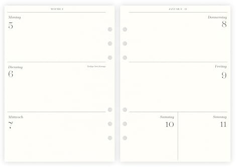 Kalendereinlagen 2026 | 1Woche2Seiten | DIN A5, 120g Naturweiß-Papier | für Ringbuch Organizer | Design Typo