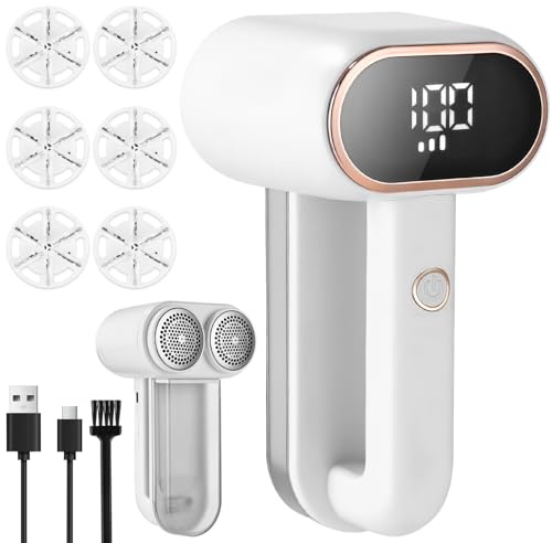 Fusselrasierer Elektrisch,Doppelköpfig Wiederaufladbarer 3-Fach 6Klinge, | Fusselrasierer Elektrisch für Kleidung LED-Licht, Einstellbare 3-Fach Geschwindigkeit, 6-blättrige Klinge, USB-Aufladung