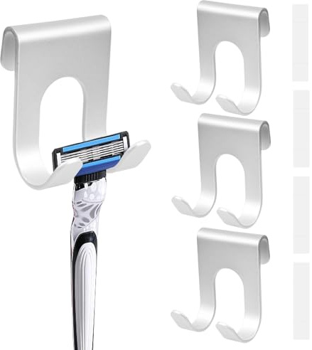 4 Stück Rasierer Halterung Dusche Rasierhalter Dusches, Metall Selbstklebende Rasiererhalter Dusches, Wasserdicht Rasier Halter für Dusche Halterung ohne Bohren für Badezimmer Küche Wand Tür