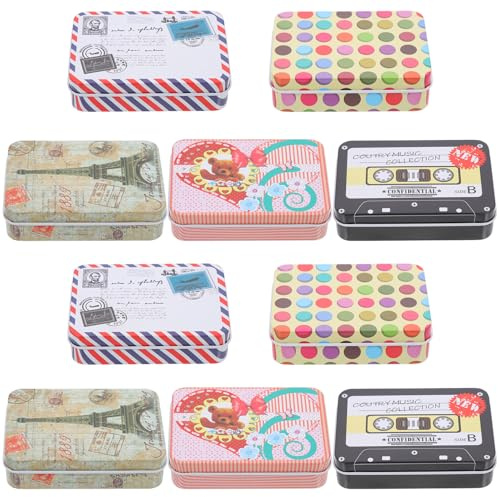 HANABASS 10 Stück Vintage Blechdosen aus Weißblech mit Deckel Kleine Rechteckige Aufbewahrungsboxen für Süßigkeiten und Kleine Gegenstände Platzsparend und Dekorativ für Party und Jubiläum