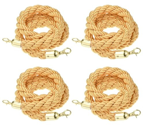 Pilarna, repen, allt Tvinnad repbarriär for folksamlingar med guldpläterade krokar, 4-pack, 1,5 m till 2,7(6ft)