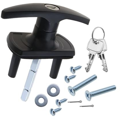 PA Products Black Garage Door T-Handle Lock 75mm Shaft, 35mm Fixing Spigots for Cardale & Henderson Doors Replacement Security Lock Kit