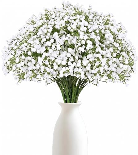 LINYIJOY 20 Stück Schleierkraut Künstlich 28cm Weiß Kunstblumen Wie Echt, Künstliche Blumen Schleierkraut für Hochzeit Brautstrauß Vase Tischdeko, Langlebig Fake Flowers Deko Wohnaccessoires