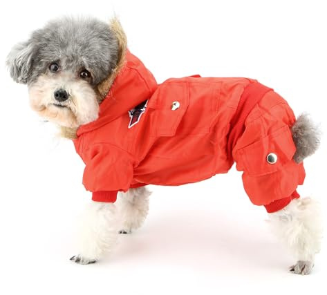 Zunea Overall Schneeanzug mit Kapuze für Kleine Hunde Wasserdichter Wintermäntel Fleece Warm Kapuzenpullis Haustier Welpen Kleidung Chihuahua Yorkie Katzen Hundebekleidung Rot L