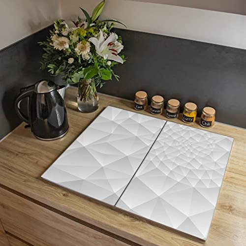 banjado Herdabdeckplatte Glas 2-teilig 60x52 cm, Ceranfeld Abdeckung und Schneidebrett Glas aus gehärtetem Glas, pflegeleichter moderner Look Abstrakt & Muster für Küchen mit Motiv Nautilus