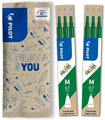 PILOT - FriXion Ersatzminen 0.7 - 2 Sets mit 3 Minen - FriXion Nachfüllminen mit radierbarer Tinte - Kompatibel mit FriXion Ball & Clicker - Grün - Mittlere Spitze (6 Minen)