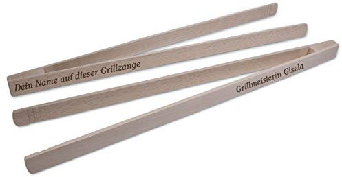 Grillzange aus Holz mit personalisierter Gravur - ca. 30 x 2 cm - Holzzange mit eigenen Texten und Motiven selbst gestalten