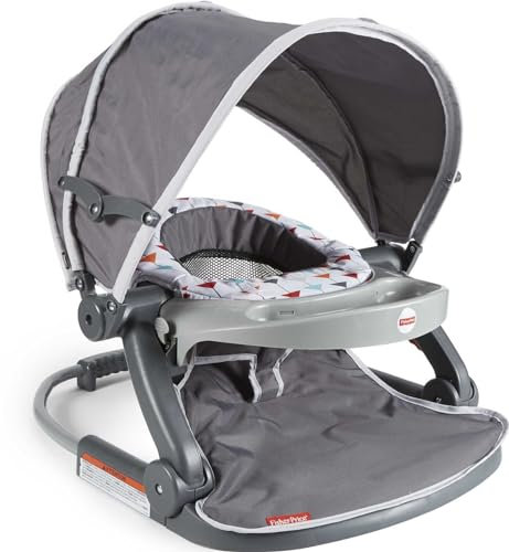 Fisher-Price Travel Babystuhl On-the-Go Sit-Me-Up Bodensitz mit Snackablage und Überdachung für Draußen, Pfeile weg