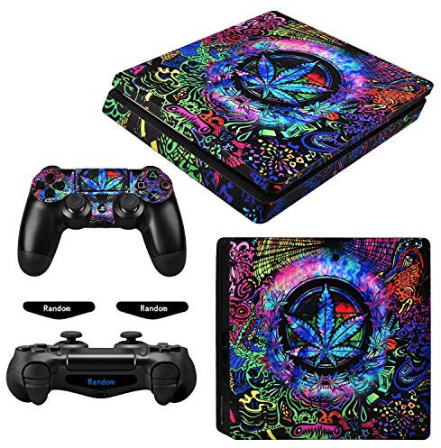 eXtremeRate Aufkleber für PS4 Slim,Skin Sticker Decal Folie Faceplates Kleberfolie mit Konsole & Controller und 2 Lightbar Sticker-Farbiges Blatt