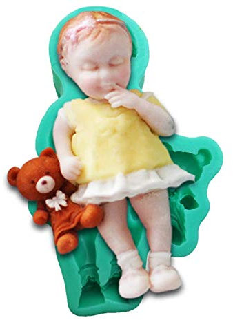 Moule en silicone SA157 fillette avec ourson en peluche décorations douceurs pâte à sucre fondants gâteaux cuisine idée cadeau Noël anniversaire tendresse créative