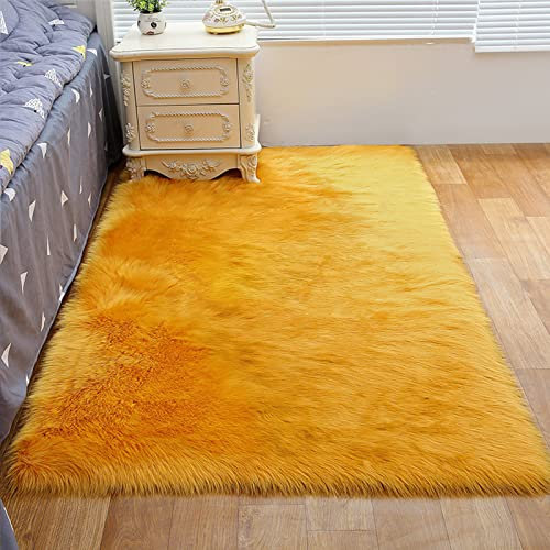 ZFHTAO Sheepskin Rug Cordero Alfombra Faux Tapetes Imitación Mullida Alfombras Piel sintética de Calidad Alfombra de Lana Piel Sintética De Calidad Alfombra De Lana - Naranja 120x170cm