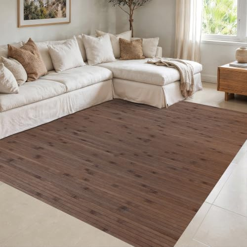 STORESDECO - rutschfeste Natürliche Bambusmatte Ideal für Wohnzimmer, Flur, Bad etc. Dieleneffekt! Erhältlich in Großen Maßen und weiteren Farben (Dunkelbraun, 80 cm x 150 cm)