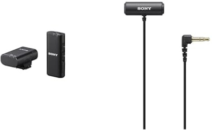 Sony ECM-W2BT Drahtloses Mikrofon mit Bluetooth-Verbindung, schwarz & ECM-LV1 Ansteckmikrofon mit Stereo-Tonaufzeichnung, Schwarz
