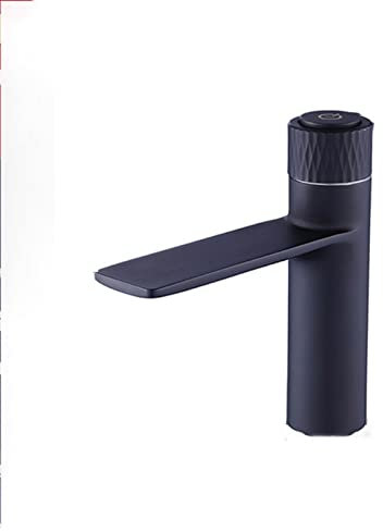 Ksunun Waschtischarmatur Wasserfall Badarmatur Einhand-Waschtischbatterie Mit Thermostat-Taste Einhand-Spültischbatterie Messing Wasserhahn Bad,Schwarz