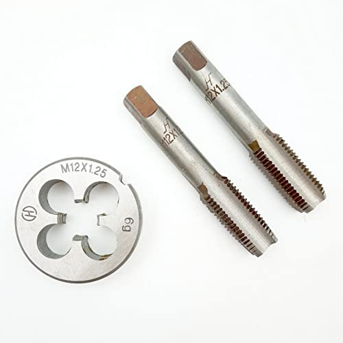 Acdeyaca Juego de machos y troqueles métricos, rosca M12 x 1.25 y troquel redondo, 2 grifos rectos a la derecha y 1 troquel (M12X1.25)