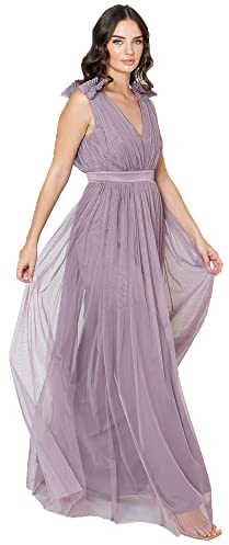 Maya Deluxe Frosted Pink Maxi Dress with Ruffle Shoulder Detail Vestito per Damigella donore Donna