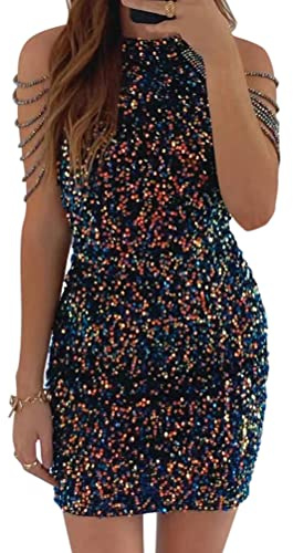 Minetom Damen Pailletten Kleid Ärmellos Partykleid Bleistiftkleid Abendkleider Rockabilly Cocktail Festlich Hochzeit Mini Kleid A Schwarz M