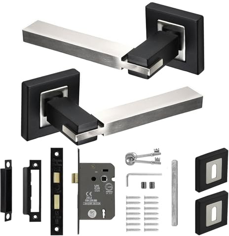 Decoranddecor Silver and Black Door Handles Internal with Lock and Keys | Black and Silver Door Handles, Interior Door Handles, Square Door Handle