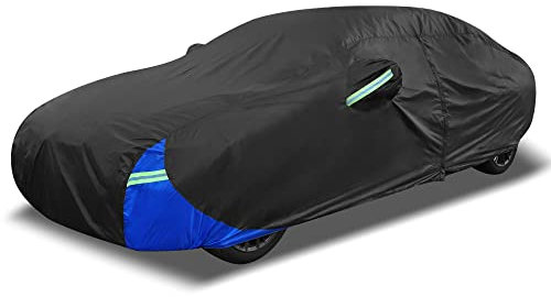X AUTOHAUX 3L Triple-Layer Waterproof Car Cover for 14-15ft Compact Sedans - Heavy Duty Snowproof, Rain & Sun Resistant All-Weather Protection Universal Fit Vehicle Cover