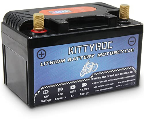 KITTYROC 12V Lithium Motorcycle Battery 4Ah 300A, LiFePO4 Battery with Smart BMS, Replacement ATV, UTV, Motorcycle, Lawn Mower, Jet Ski, Snowmobile, 4 Wheeler, Tractor, Scooter and Generator Battery