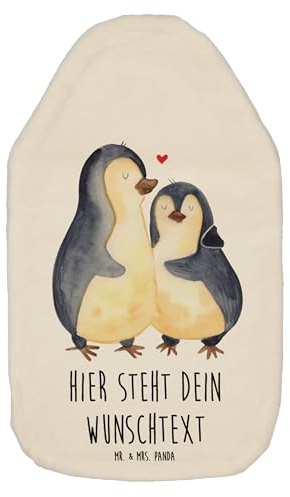 Mr. & Mrs. Panda Personalisierbare Wärmflasche Pinguin umarmen - Weiß