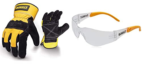 DEWALT DPG41L Men - Rigger Gloves Large, Black/Yellow, L Pack of 1 UK & DPG54-1D PROTECTOR Clear High Performance Lightweight Protective Safety Glasses With Wraparound Frame -Yellow/Clear