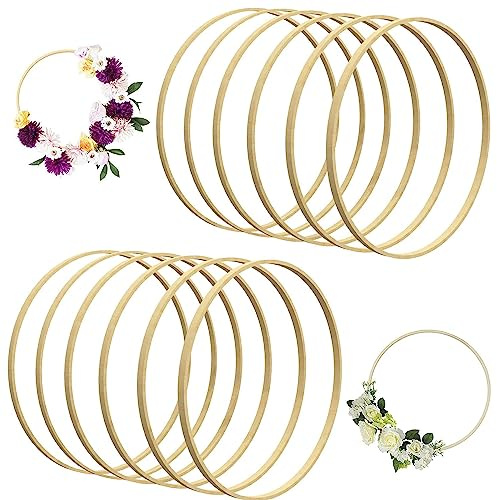 MIVIDE 10 Stück Ringe Bambus, Holzringe zum Basteln 30cm, Makramee Craft Hoop Ring für Dreamcatcher, Hochzeit Kranz Decor und DIY Handwerk