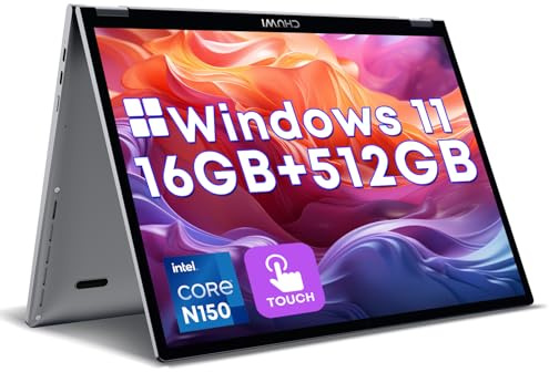 CHUWI 2 in 1 Laptop 10.51, Intel N150,16GB RAM 512GB SSD, Mini Laptop Windows 11, FHD 1920 * 1200 IPS Touchscreen, Backlit Keyboard, WiFi 6, BT5.2, Fan, Pocket PC for Work