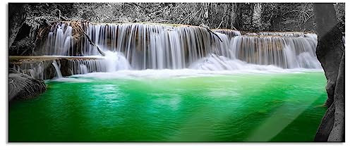 Pixxprint Glasbild Panorama, Wandbild aus Echtglas, schöner Wasserfall im Dschungel, 120x50 cm, inkl. Aufhängung und Abstandshalter