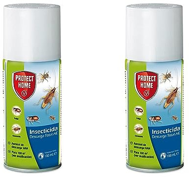 Insecticida descarga total, automático, ideal frente a insectos voladores y rastreros en lugares de difícil acceso. Fácil de usar y eficaz. (Paquete de 2)