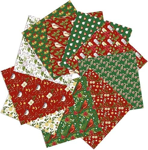 10 Stück Weihnachtsstoffe Weihnachten Muster Baumwollstoff, Stueck Muster Baumwollstoff Stoffpakete Patchwork Stoffe Baumwolle Stoffreste Paket Stoffpakete, für DIY-Dekorationen 50x50CM (C)