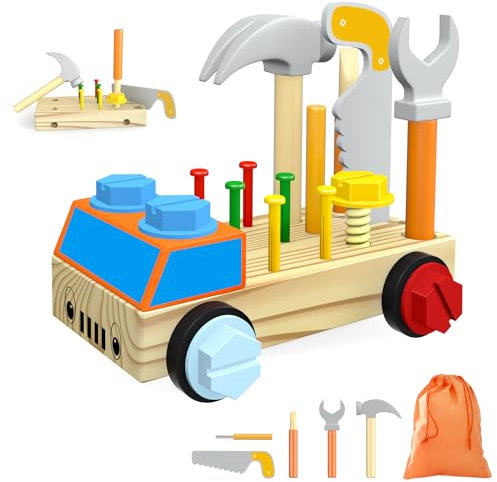 OSLINE Kids Tool Set for Wooden Toys,29 PCS Montessori Wooden Tool Set for Toddler Construction Role Play Toys,Easter Gifts for Boys Girls Toys for 2-5 year olds-Educational Fine Motor Skills Toys