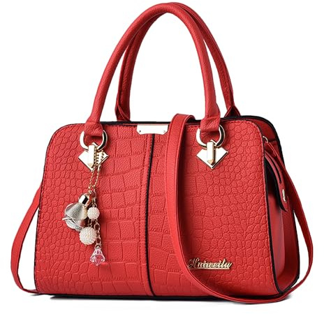 DEEVORCA Elegante Henkeltasche Damen – wasserdichte PU Leder Schultertasche mit Quasten Anhänger, Anti-Diebstahlfach & Verstellbarem Riemen – Ideal für Arbeit, Abendessen, Reisen (Leuchtendes Rot)