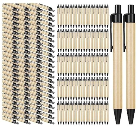 Tagtight 200Pcs Stylo à bille en papier kraft, instrument d'écriture, stylo à bille rétractable à pointe moyenne, encre noire, stylo à bille de haute qualité recyclé pour le bureau et l'école