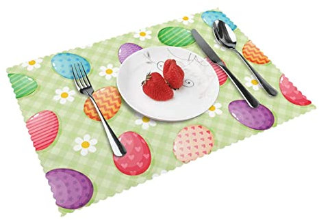 Set Di 4 Tovagliette Lavabili Tovagliette Sottopiatto Resistenti Al Calore Per Tavola Da Pranzo Uova Fiori Pasquali 30x45 cm