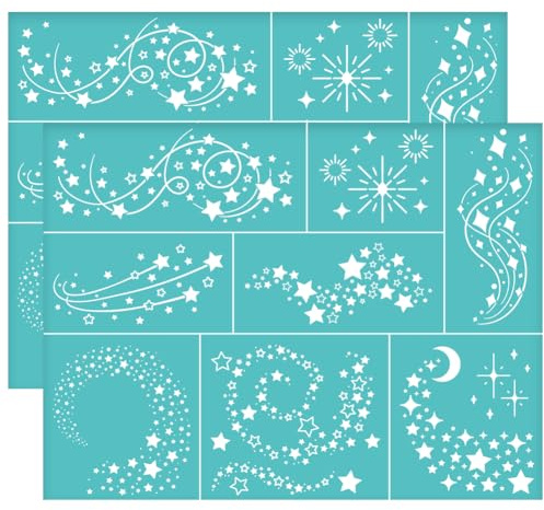 OLYCRAFT 2 Stück 28x22cm Sterne Selbstklebende Siebdruckschablone Sternschnuppen Siebdruckschablone Fantasy Thema Mesh Schablonen Transfer Für DIY T-Shirt Stoffmalerei