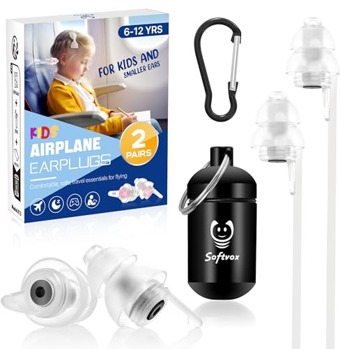 Kids Ear Plugs (6+yrs) - Reusable Noise Relief Earplugs with String for Child, Kids Ear Protection for Airplane, Focus, Anxiety, Stress, School, Home, Playtime, 25 dB Noise Reduction, 2 Pairs