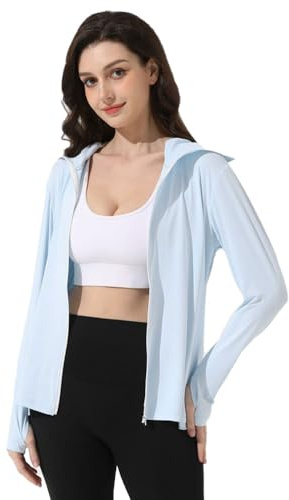 Mingyuezai Women's UPF 50+ Sun Protection Jacket UV Lightweight Hooded SPF Long Sleeve Sun Shirt(Z3724BU,M)