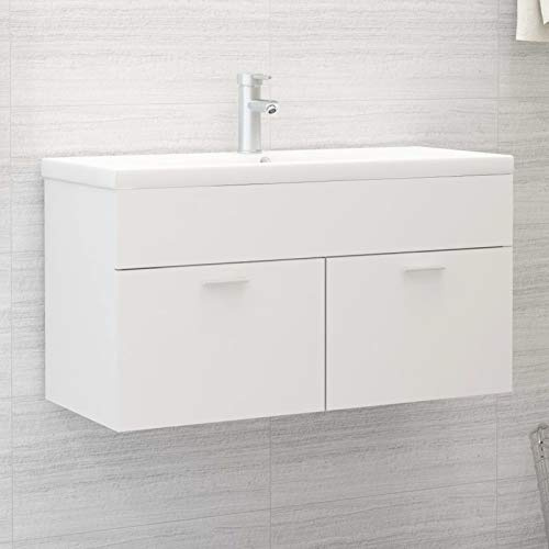 Gecheer Mueble bajo lavabo blanco 90 x 38,5 x 46 cm de aglomerado para baño y salón, armario baño