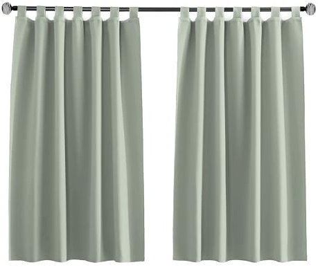 Tenger Home Cortina Opaca Corta para Ventana de Cocina, Cortina Opaca para Dormitorio con Trabillas, 1 Piezas (Verde Salvia, 150 x 150 cm)