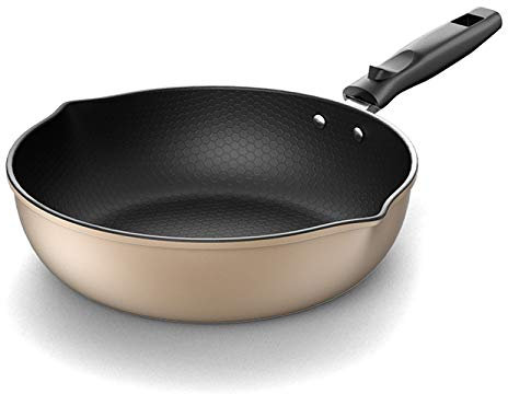 Pentola Cucina, Padella Saltare in Ferro a Nido d'Ape con Coperchio in Vetro, Rivestimento Antiaderente Adatta a Tutti i Piani Cottura, Inclusa l'induzione, Manico in Silicone Cool Touch