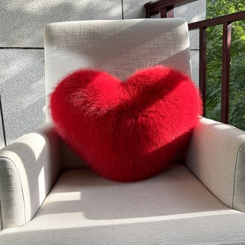 PlüschHerzkissen Waschbar Kissen Herz Kinderzimmer, Kuschelkissen Kinder Herzform Dekokissen Kopfkissen Kissen Zierkissen, Plüsch Kinderkissen für Kinderzimmer Sofa Dekoration (Großes Rot,40x50 cm)