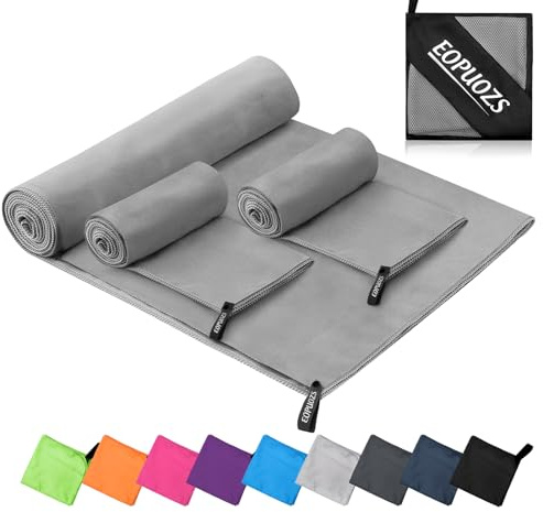 EOPUOZS Asciugamano Microfibra Set di 3, Asciugatura Rapida Assorbente Asciugamano Palestra, Leggero Telo da Viaggio Ideale per Fitness, Viaggi, Spiaggia, Yoga, Sauna, Campeggio (grigio scuro)